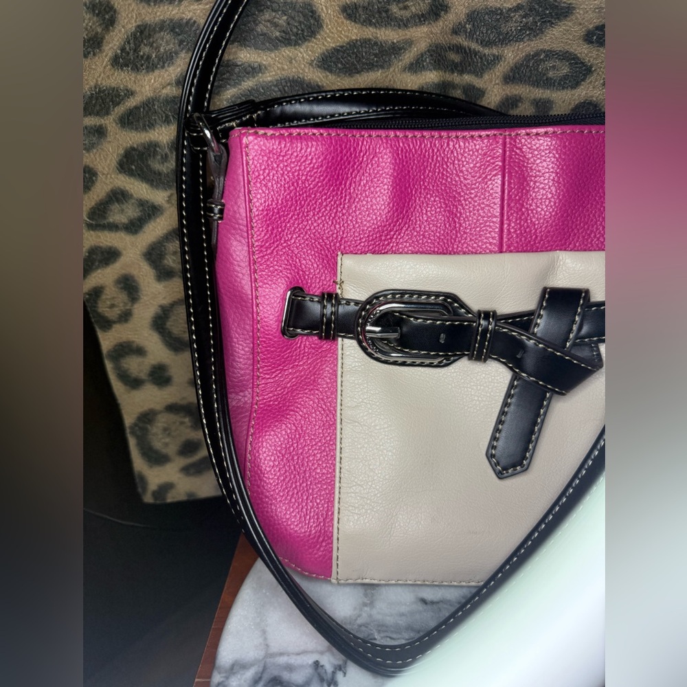 Tignanello Hot Pink & Cream Pebble Leather Crossbody Bag - Picture 6 of 16